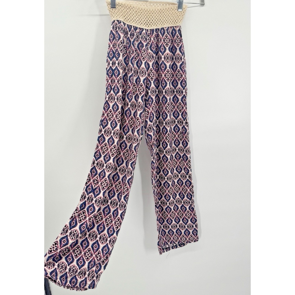VTG Y2K Boho Living Doll Beach Pants Small Crochet Wide Leg Midrise Festival USA